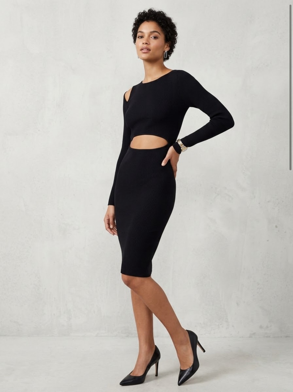 Wilfred Black Long-Sleeve Cutout Knit Dress